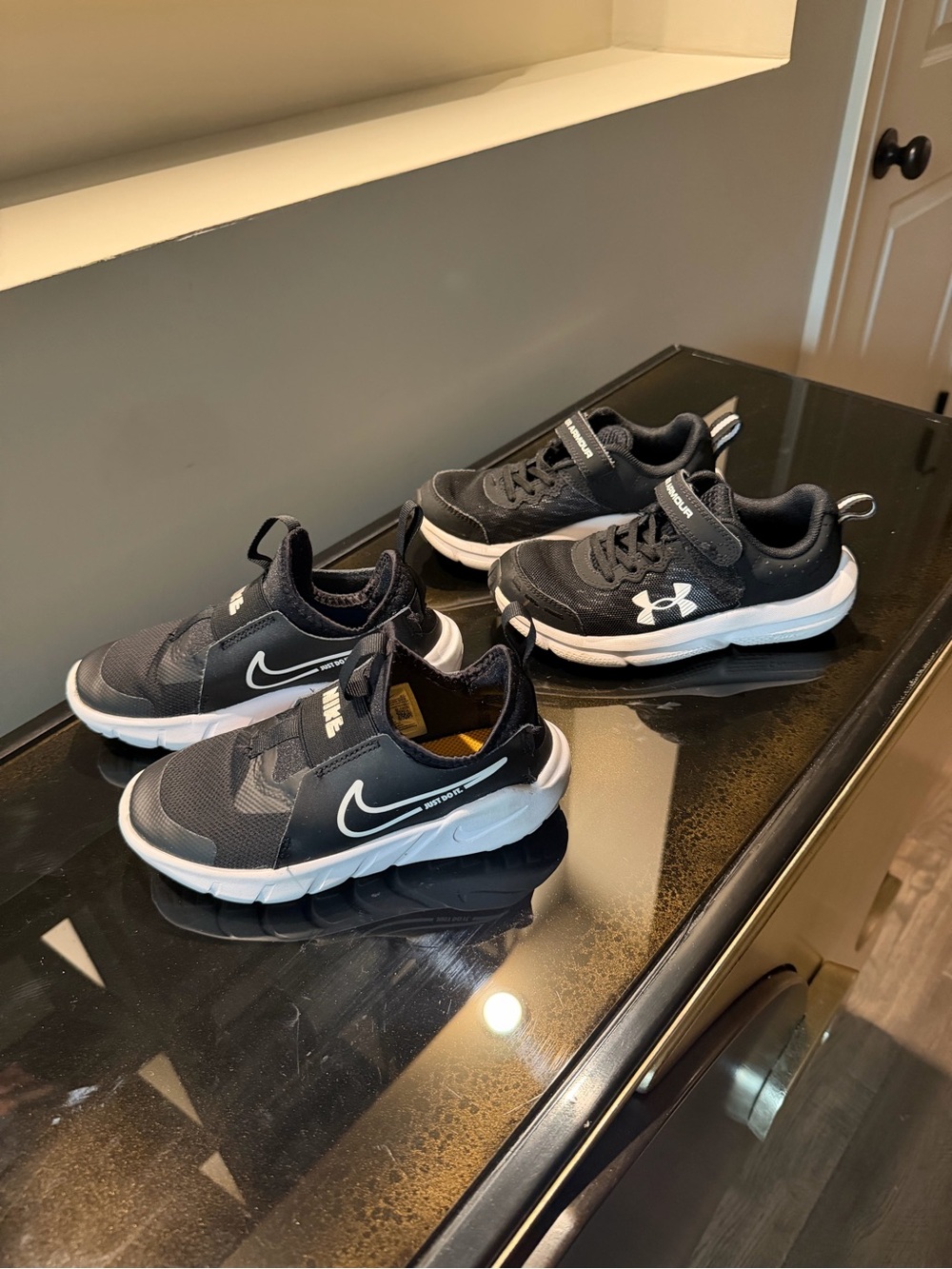 Nike Black and Under Armour White Kids Slip-On Sneakers - Dual Pack Look